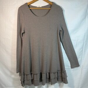 Easel Ruffle Hem Tunic Dress Womens Size M Long Sleeve‎ Casual Knit Gray